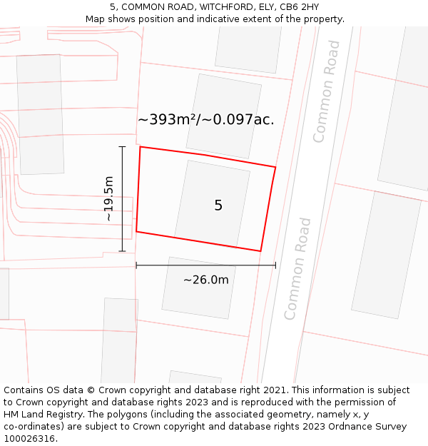 5, COMMON ROAD, WITCHFORD, ELY, CB6 2HY: Plot and title map