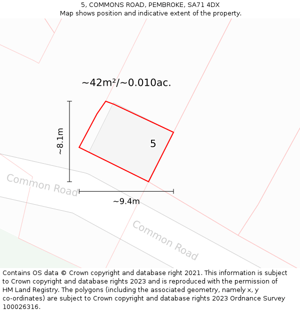 5, COMMONS ROAD, PEMBROKE, SA71 4DX: Plot and title map