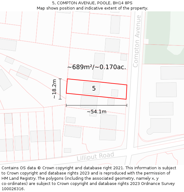 5, COMPTON AVENUE, POOLE, BH14 8PS: Plot and title map