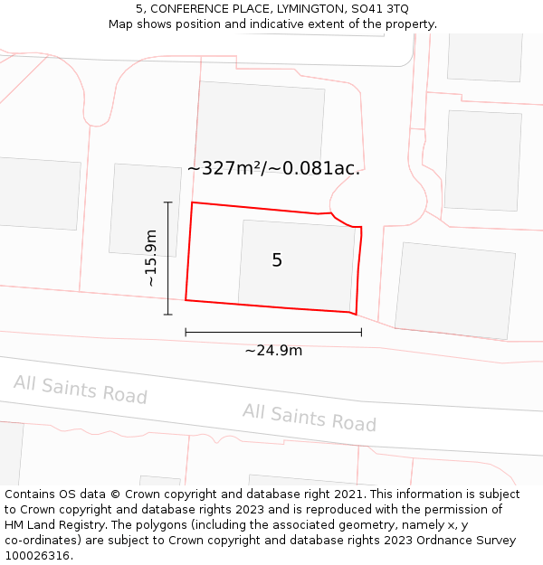 5, CONFERENCE PLACE, LYMINGTON, SO41 3TQ: Plot and title map