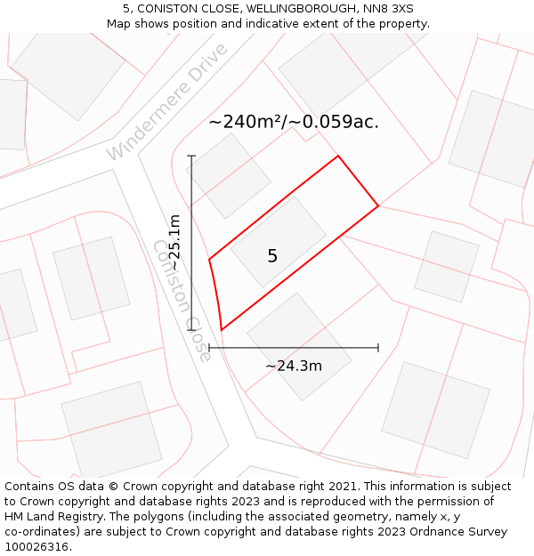 5, CONISTON CLOSE, WELLINGBOROUGH, NN8 3XS: Plot and title map