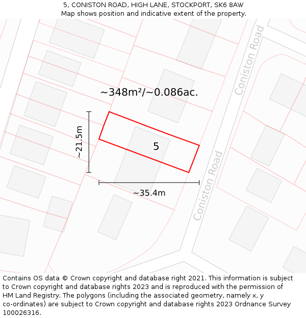 5, CONISTON ROAD, HIGH LANE, STOCKPORT, SK6 8AW: Plot and title map