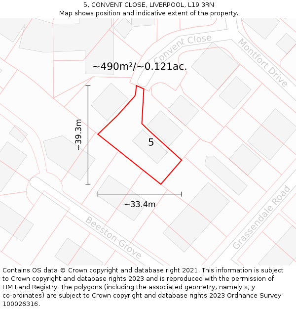 5, CONVENT CLOSE, LIVERPOOL, L19 3RN: Plot and title map