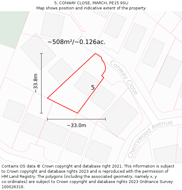 5, CONWAY CLOSE, MARCH, PE15 9SU: Plot and title map