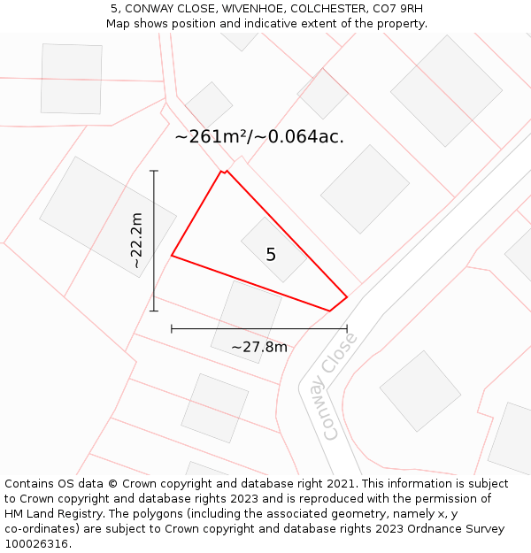 5, CONWAY CLOSE, WIVENHOE, COLCHESTER, CO7 9RH: Plot and title map