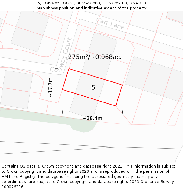 5, CONWAY COURT, BESSACARR, DONCASTER, DN4 7LR: Plot and title map