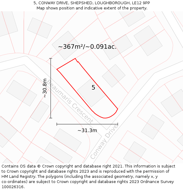 5, CONWAY DRIVE, SHEPSHED, LOUGHBOROUGH, LE12 9PP: Plot and title map