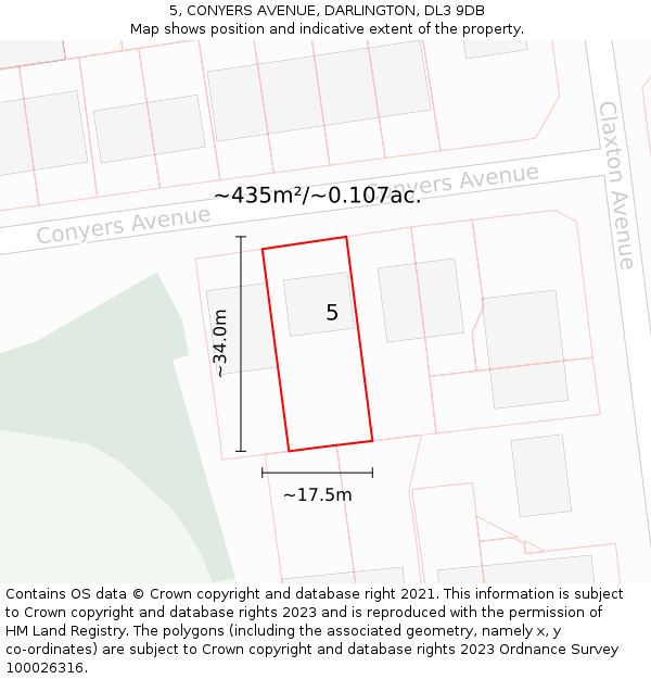 5, CONYERS AVENUE, DARLINGTON, DL3 9DB: Plot and title map