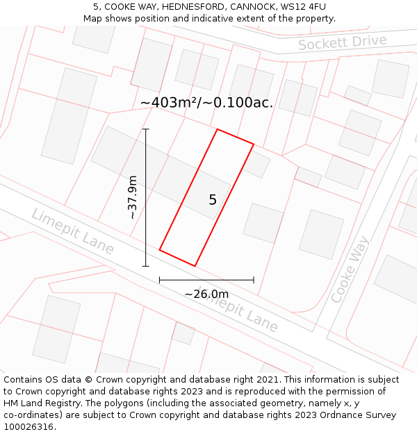 5, COOKE WAY, HEDNESFORD, CANNOCK, WS12 4FU: Plot and title map