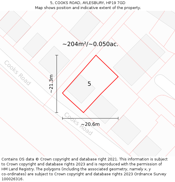 5, COOKS ROAD, AYLESBURY, HP19 7GD: Plot and title map