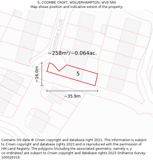 5, COOMBE CROFT, WOLVERHAMPTON, WV9 5RS: Plot and title map