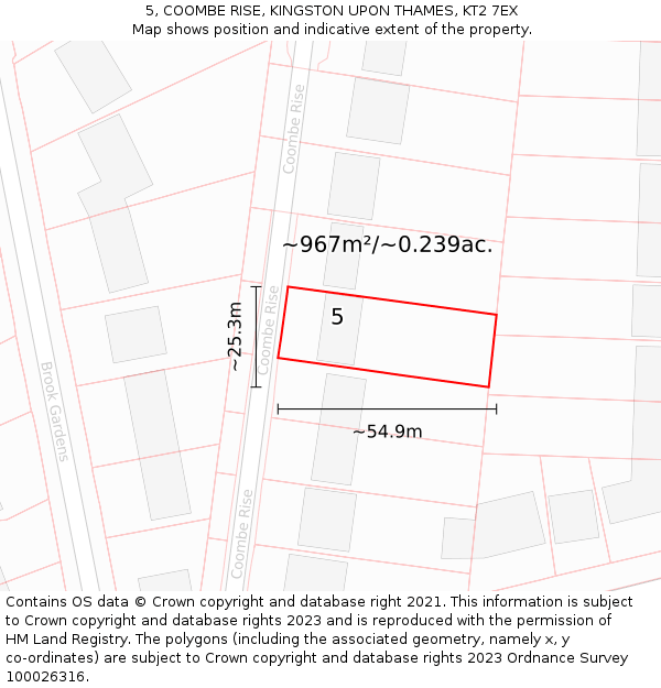 5, COOMBE RISE, KINGSTON UPON THAMES, KT2 7EX: Plot and title map