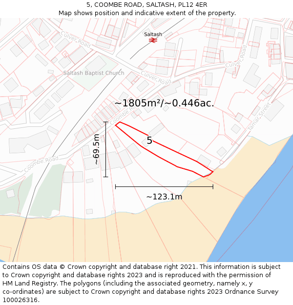 5, COOMBE ROAD, SALTASH, PL12 4ER: Plot and title map