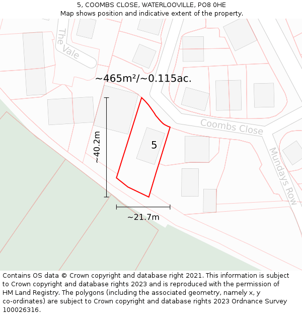 5, COOMBS CLOSE, WATERLOOVILLE, PO8 0HE: Plot and title map