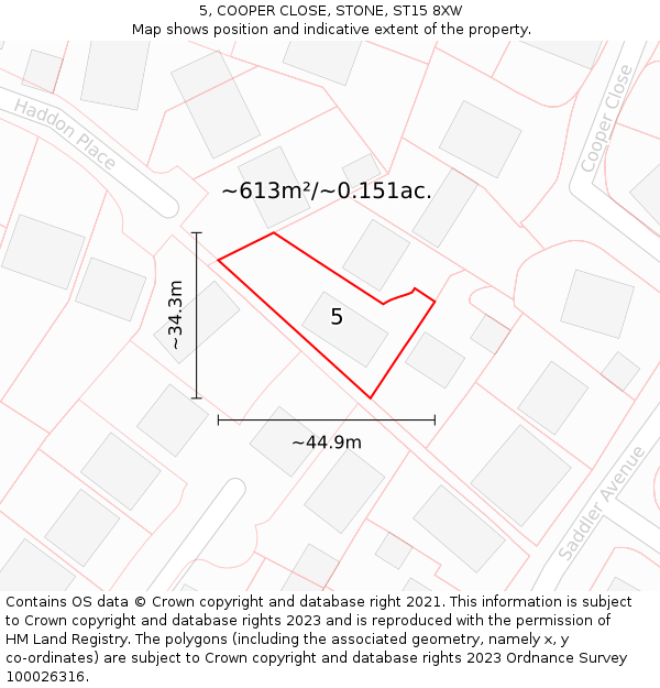 5, COOPER CLOSE, STONE, ST15 8XW: Plot and title map