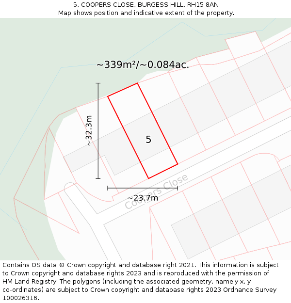5, COOPERS CLOSE, BURGESS HILL, RH15 8AN: Plot and title map