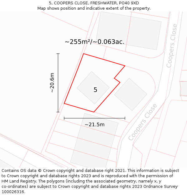 5, COOPERS CLOSE, FRESHWATER, PO40 9XD: Plot and title map