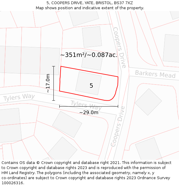 5, COOPERS DRIVE, YATE, BRISTOL, BS37 7XZ: Plot and title map