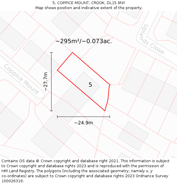 5, COPPICE MOUNT, CROOK, DL15 9NY: Plot and title map