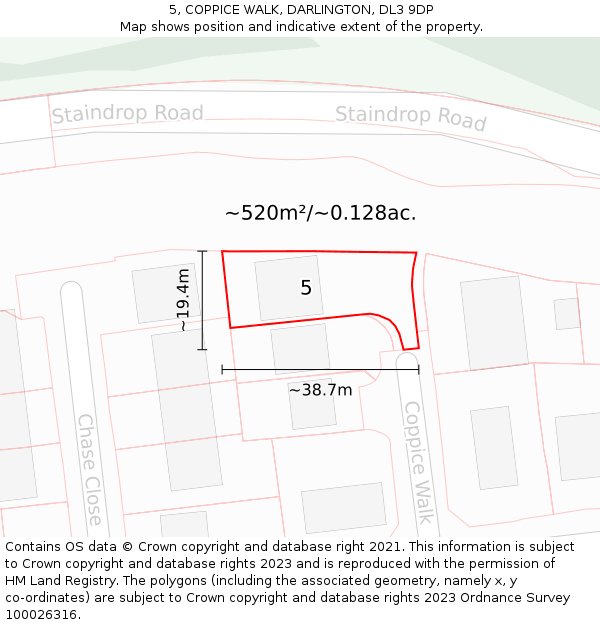 5, COPPICE WALK, DARLINGTON, DL3 9DP: Plot and title map