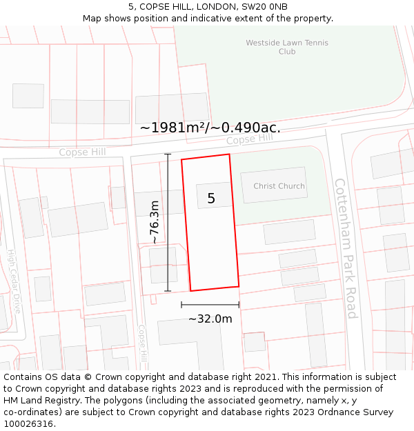 5, COPSE HILL, LONDON, SW20 0NB: Plot and title map