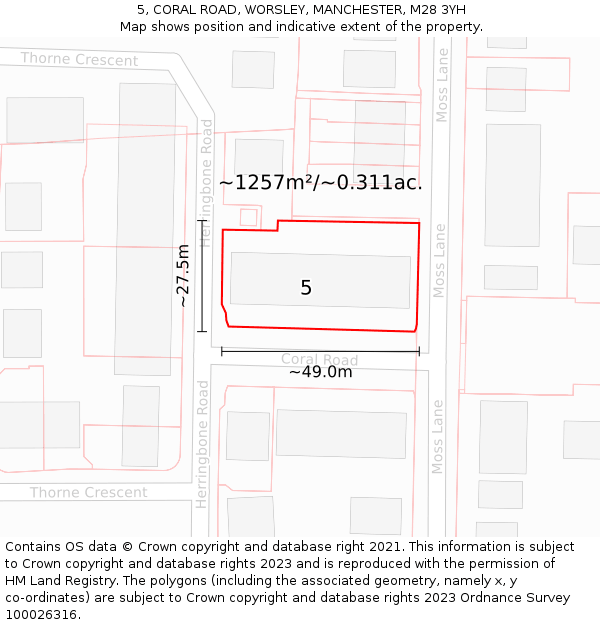 5, CORAL ROAD, WORSLEY, MANCHESTER, M28 3YH: Plot and title map