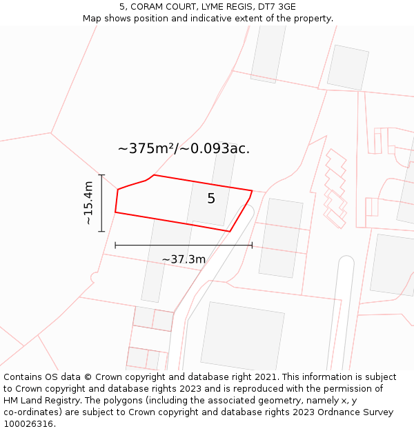 5, CORAM COURT, LYME REGIS, DT7 3GE: Plot and title map