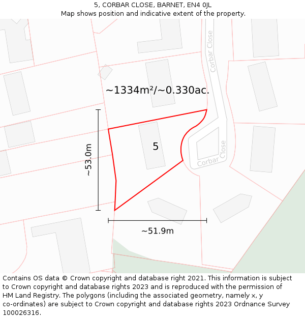 5, CORBAR CLOSE, BARNET, EN4 0JL: Plot and title map