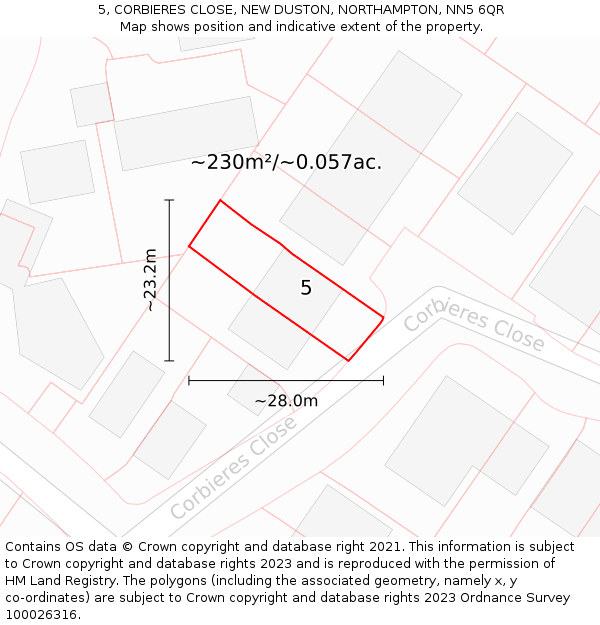 5, CORBIERES CLOSE, NEW DUSTON, NORTHAMPTON, NN5 6QR: Plot and title map