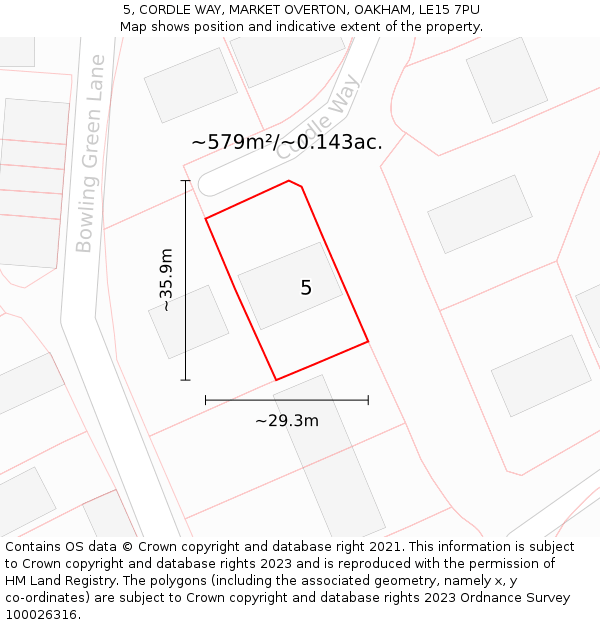 5, CORDLE WAY, MARKET OVERTON, OAKHAM, LE15 7PU: Plot and title map