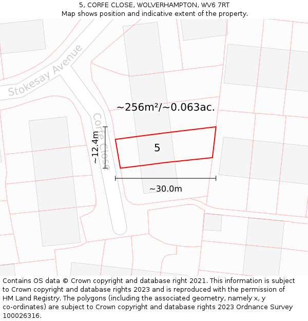 5, CORFE CLOSE, WOLVERHAMPTON, WV6 7RT: Plot and title map