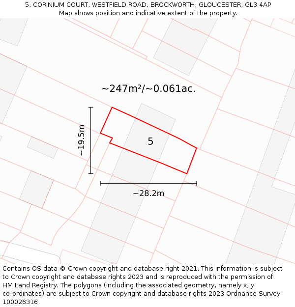 5, CORINIUM COURT, WESTFIELD ROAD, BROCKWORTH, GLOUCESTER, GL3 4AP: Plot and title map