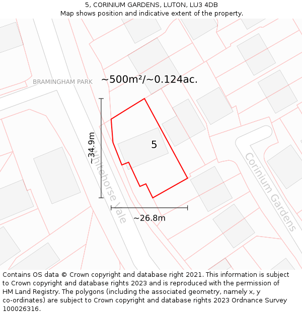 5, CORINIUM GARDENS, LUTON, LU3 4DB: Plot and title map