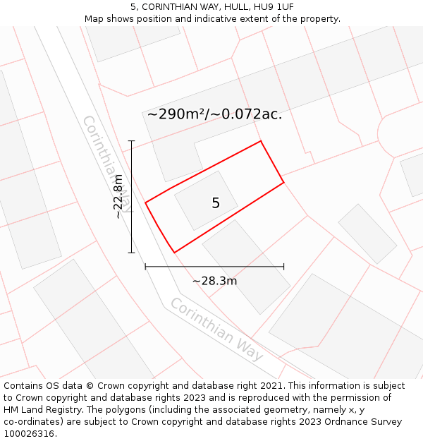 5, CORINTHIAN WAY, HULL, HU9 1UF: Plot and title map