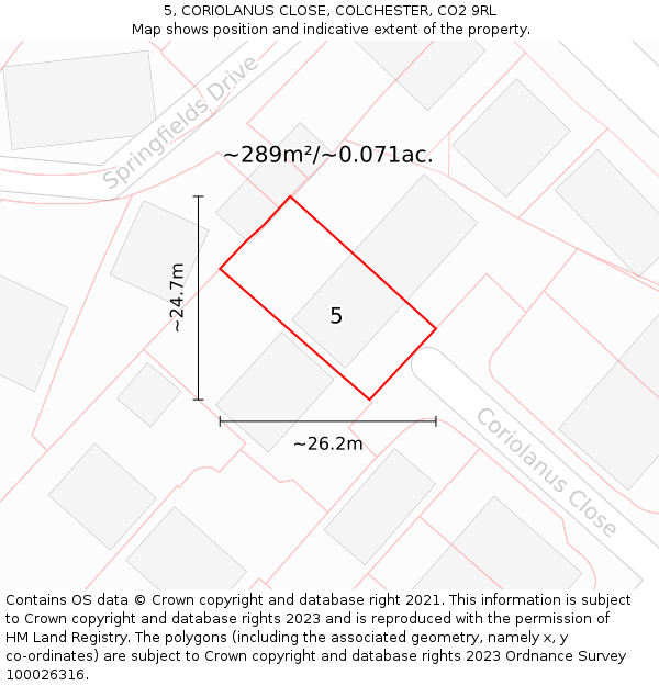 5, CORIOLANUS CLOSE, COLCHESTER, CO2 9RL: Plot and title map