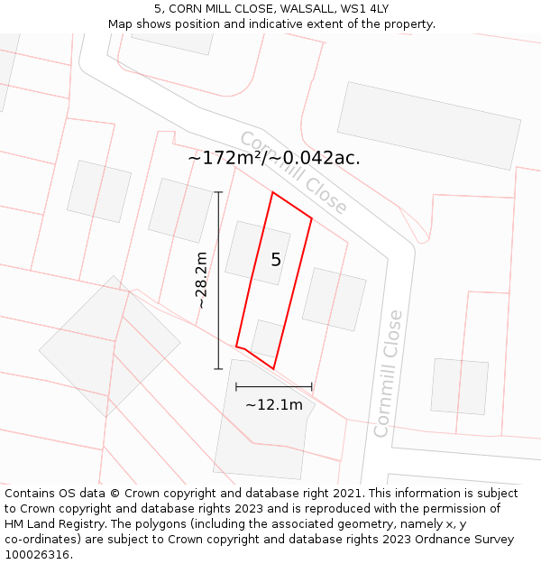 5, CORN MILL CLOSE, WALSALL, WS1 4LY: Plot and title map