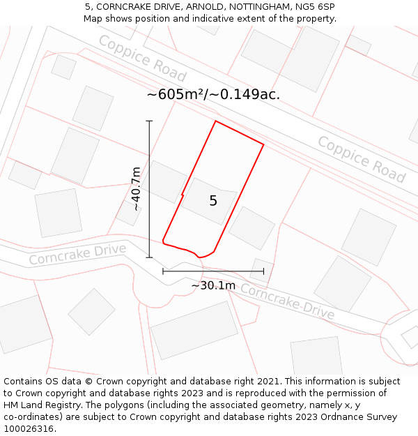 5, CORNCRAKE DRIVE, ARNOLD, NOTTINGHAM, NG5 6SP: Plot and title map