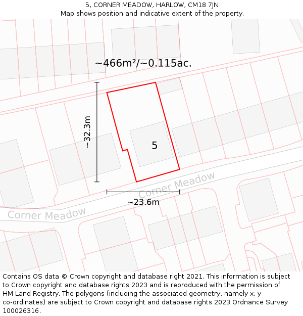 5, CORNER MEADOW, HARLOW, CM18 7JN: Plot and title map