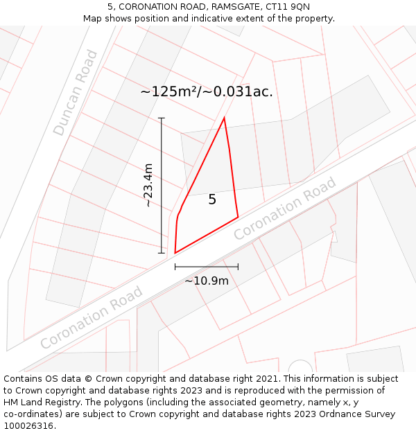 5, CORONATION ROAD, RAMSGATE, CT11 9QN: Plot and title map