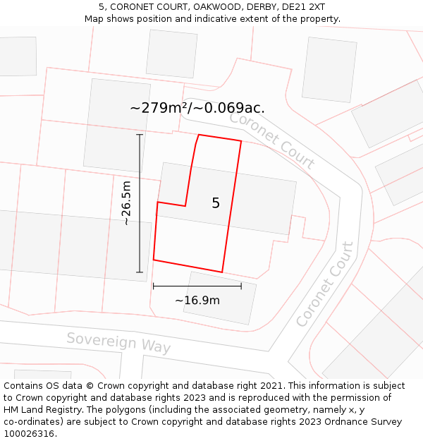 5, CORONET COURT, OAKWOOD, DERBY, DE21 2XT: Plot and title map