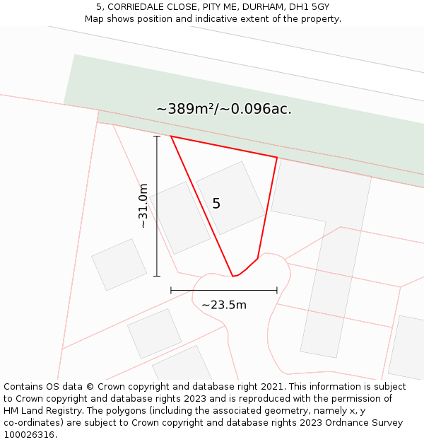 5, CORRIEDALE CLOSE, PITY ME, DURHAM, DH1 5GY: Plot and title map