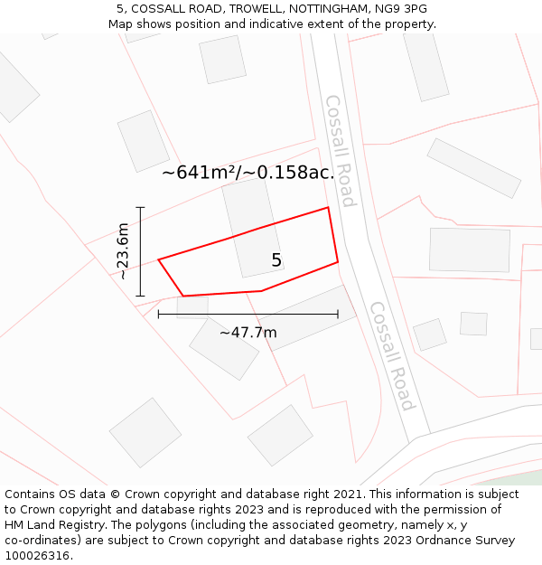 5, COSSALL ROAD, TROWELL, NOTTINGHAM, NG9 3PG: Plot and title map