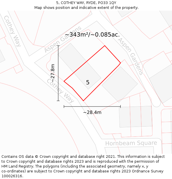 5, COTHEY WAY, RYDE, PO33 1QY: Plot and title map