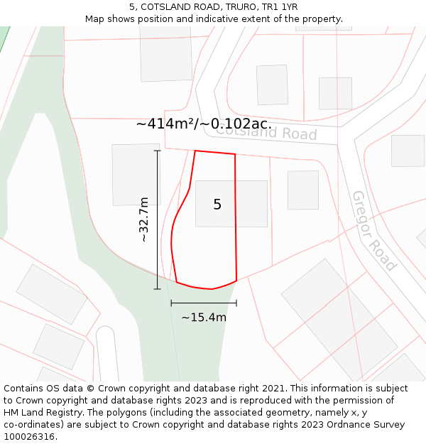 5, COTSLAND ROAD, TRURO, TR1 1YR: Plot and title map