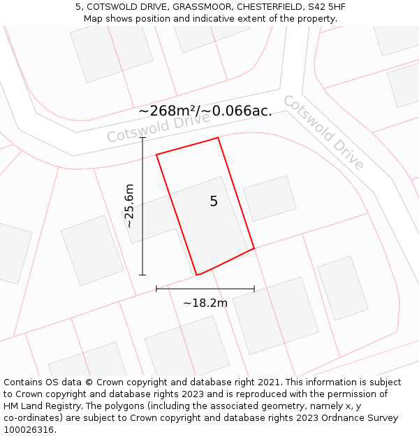 5, COTSWOLD DRIVE, GRASSMOOR, CHESTERFIELD, S42 5HF: Plot and title map