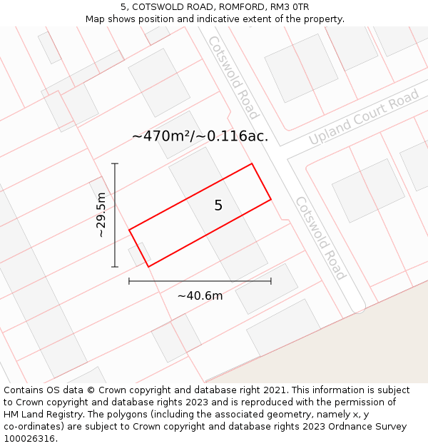 5, COTSWOLD ROAD, ROMFORD, RM3 0TR: Plot and title map