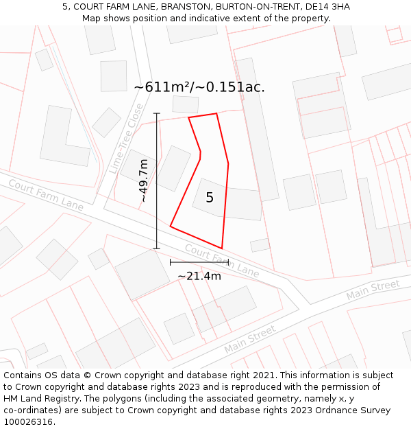 5, COURT FARM LANE, BRANSTON, BURTON-ON-TRENT, DE14 3HA: Plot and title map