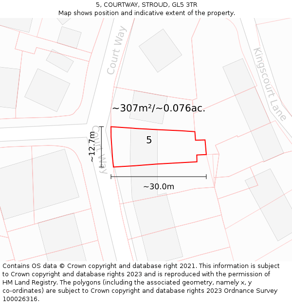 5, COURTWAY, STROUD, GL5 3TR: Plot and title map