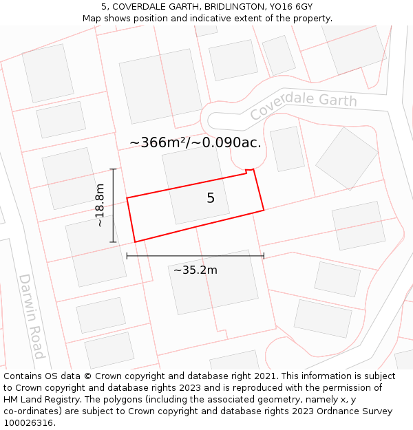 5, COVERDALE GARTH, BRIDLINGTON, YO16 6GY: Plot and title map