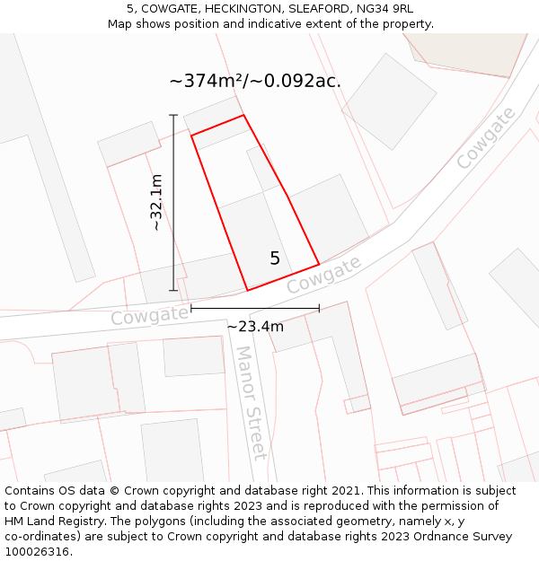 5, COWGATE, HECKINGTON, SLEAFORD, NG34 9RL: Plot and title map